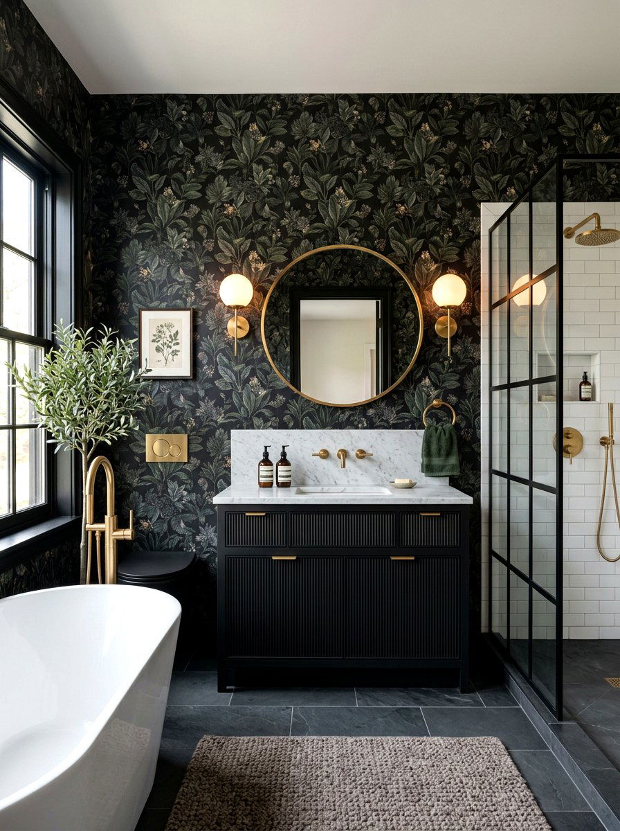 Black Wallpaper Bathroom - 30 black bathroom ideas