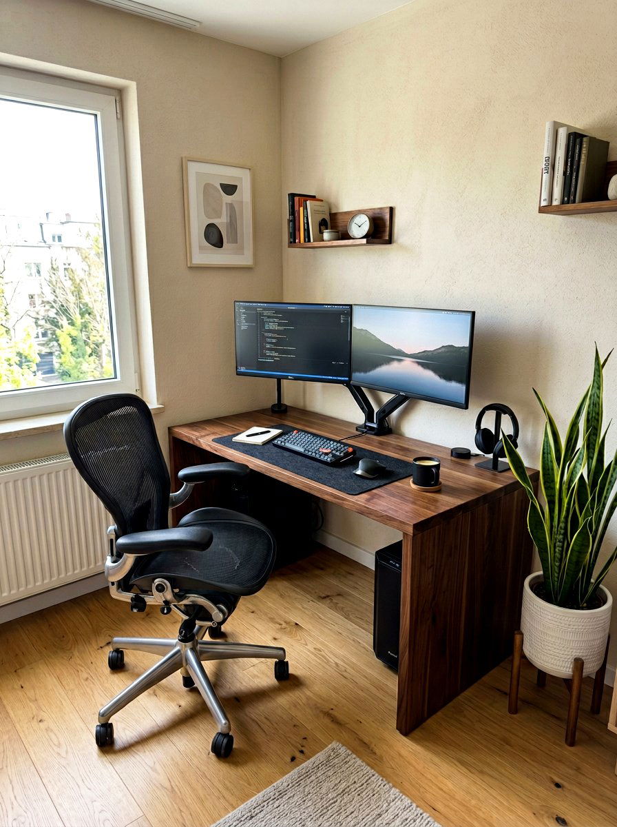 Black Walnut Corner Desk - 30 dark wood office ideas