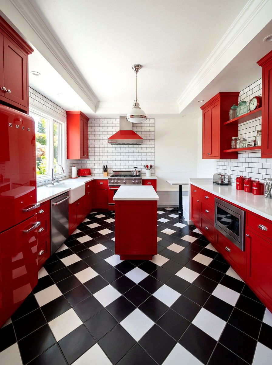 Black White Checkerboard Diagonal Tile - 30 diagonal tile kitchen floor ideas