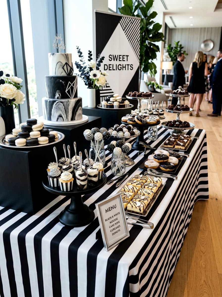Black White Dessert Table - 30 dessert table decor ideas