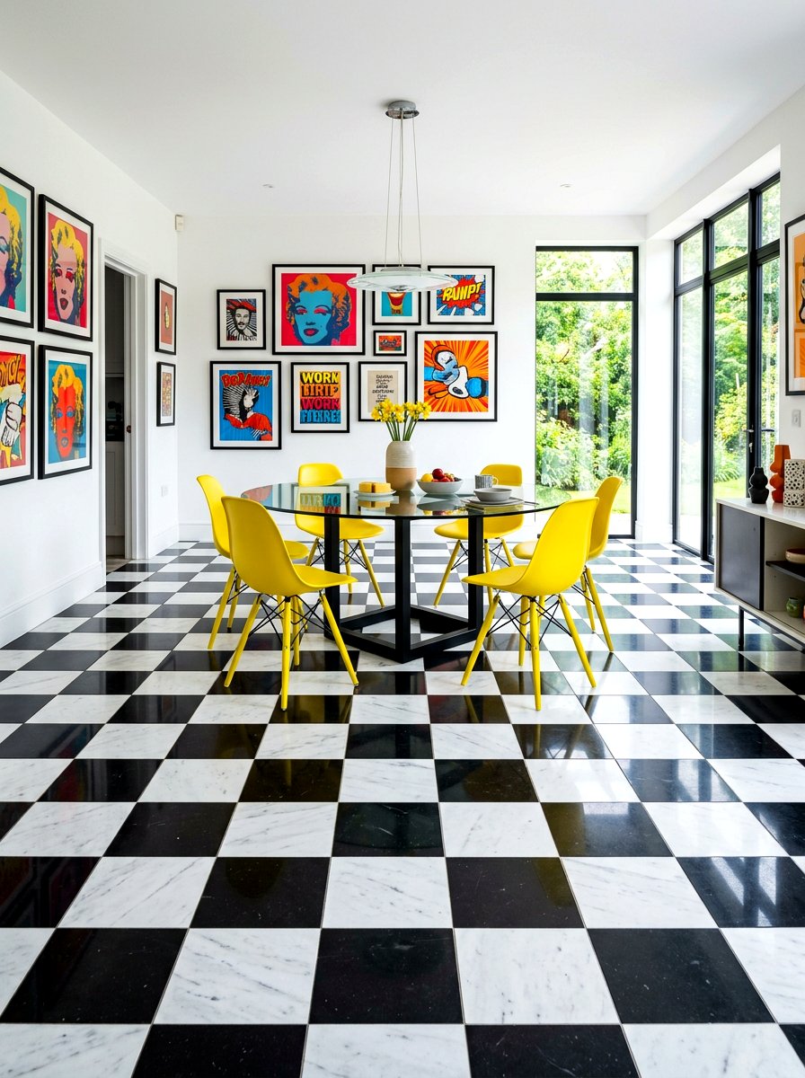 Black White Floor Bold Colors - 30 eclectic dining room ideas
