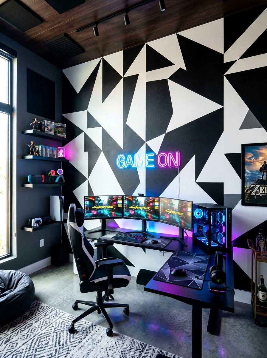 Black White Geometric Wall - 30 two tone wall paint ideas