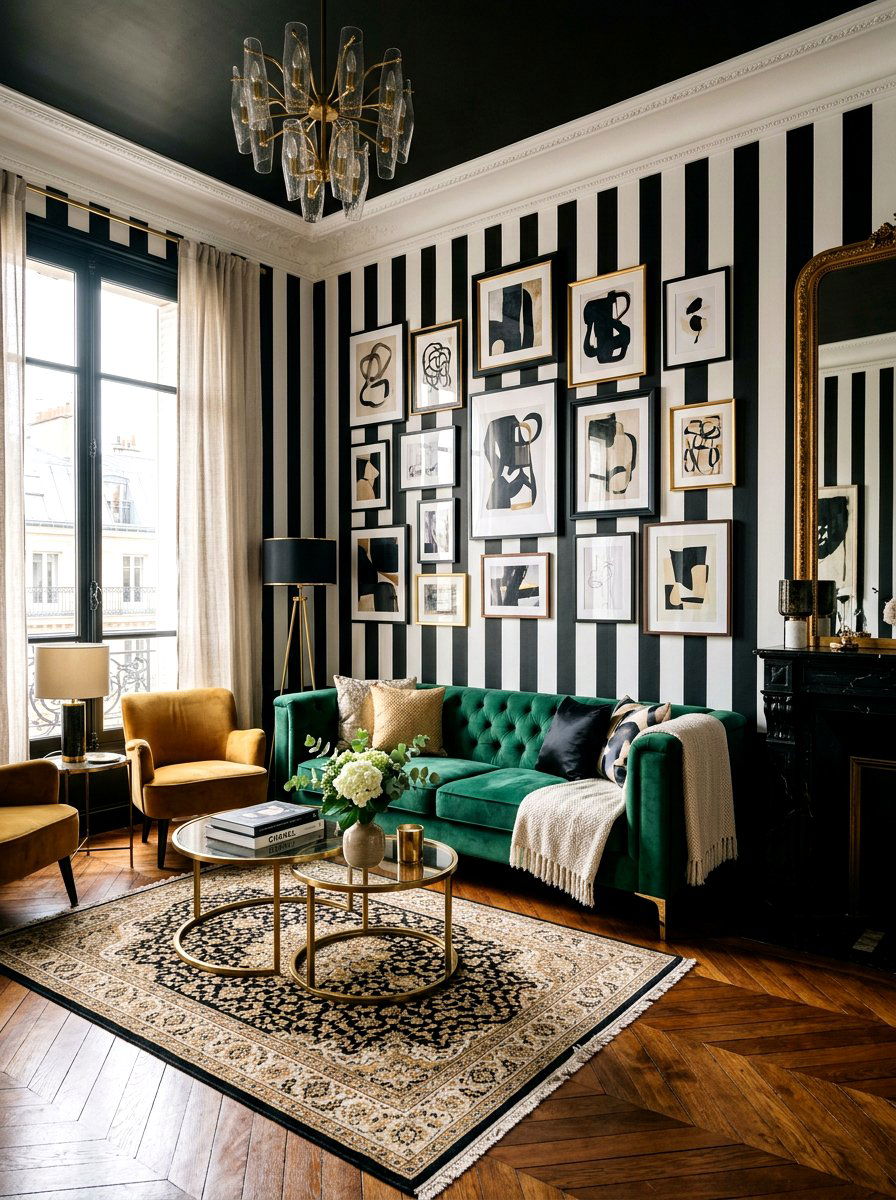 Black White Living Room - 30 striped wall ideas