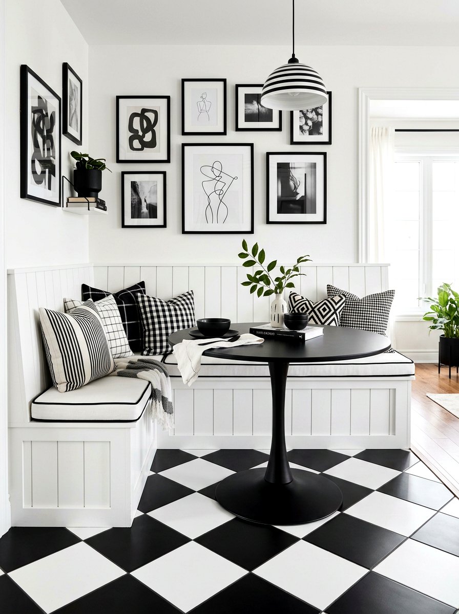 Black White Nook - 30 window breakfast nook ideas