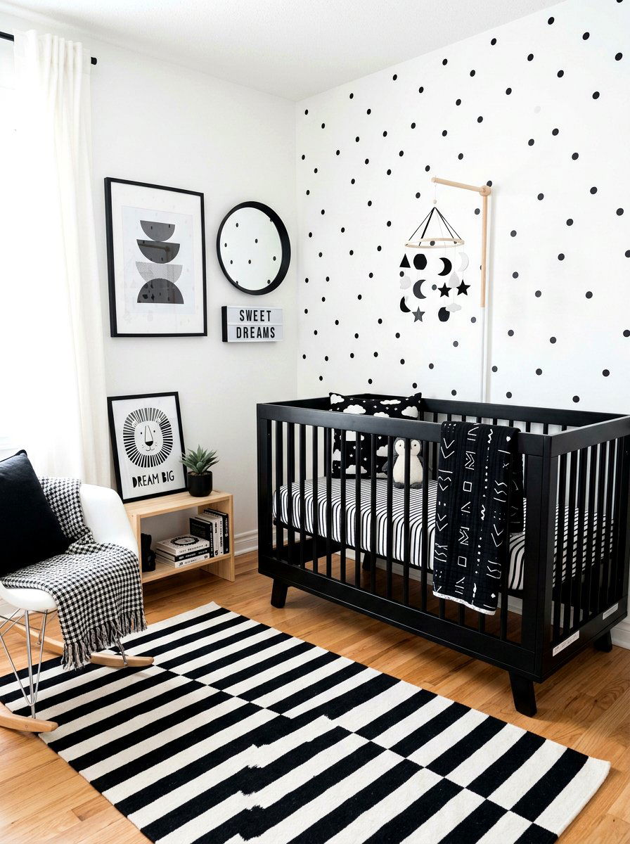 Black White Nursery - 30 crib corner styling ideas
