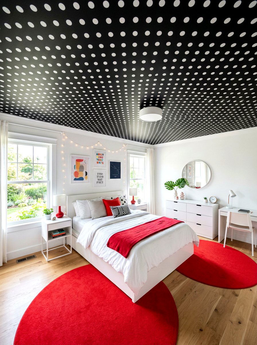 Black White Polka Dot - 30 ceiling wallpaper bedroom ideas