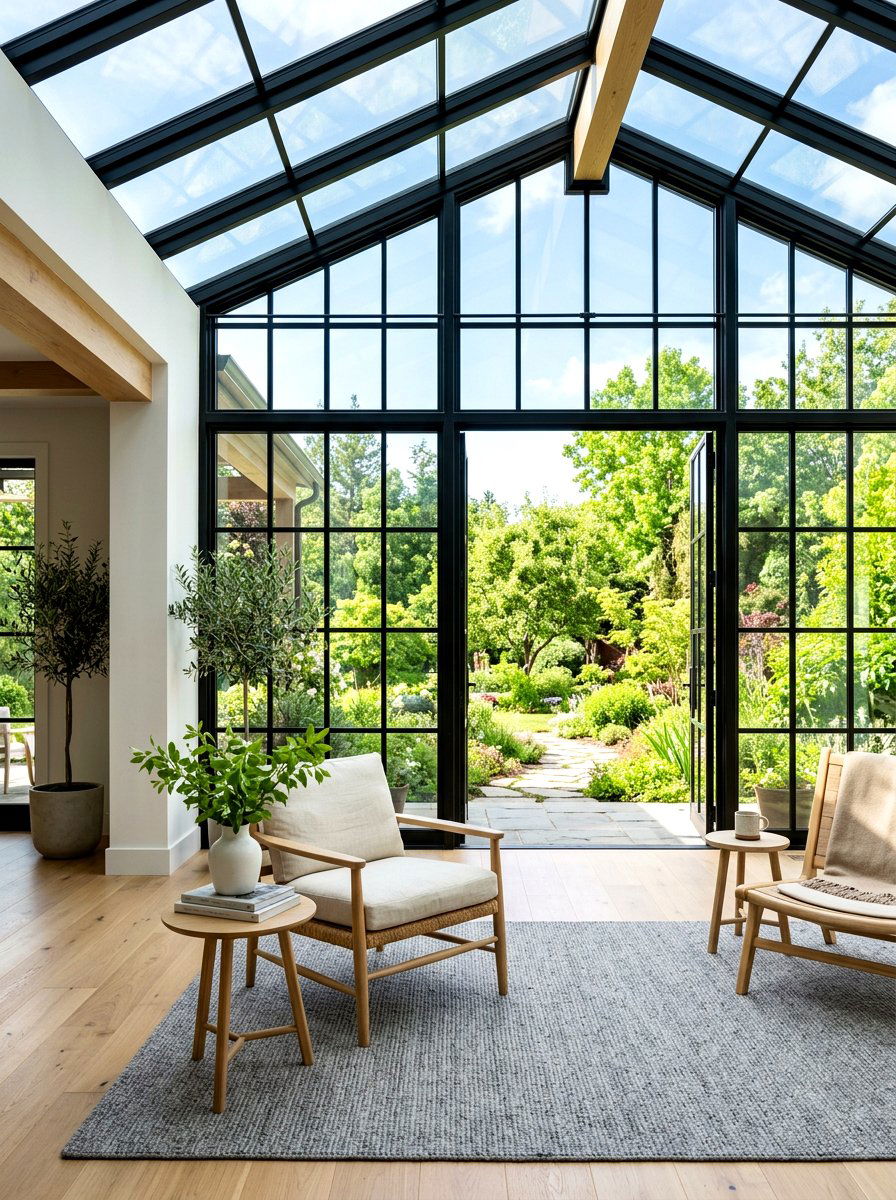 Black Window Frame Sunroom - 30 farmhouse sunroom ideas