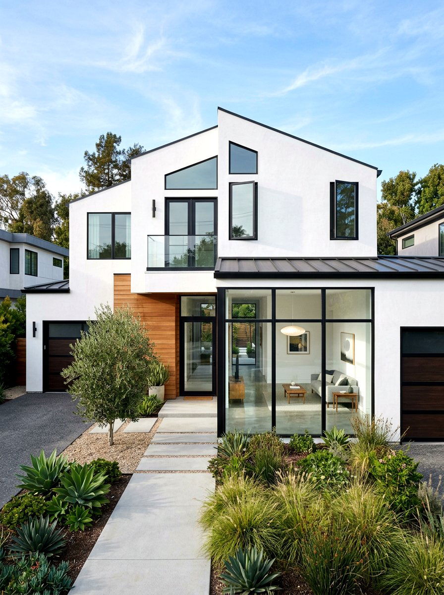 Black Window Frame - 30 asymmetrical curb appeal ideas