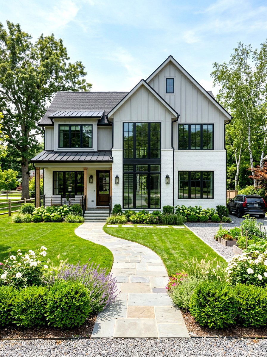 Black Window Frames - 30 modern farmhouse exterior ideas