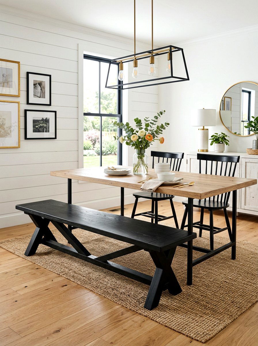Black Wood Dining Bench - 30 farmhouse dining bench ideas