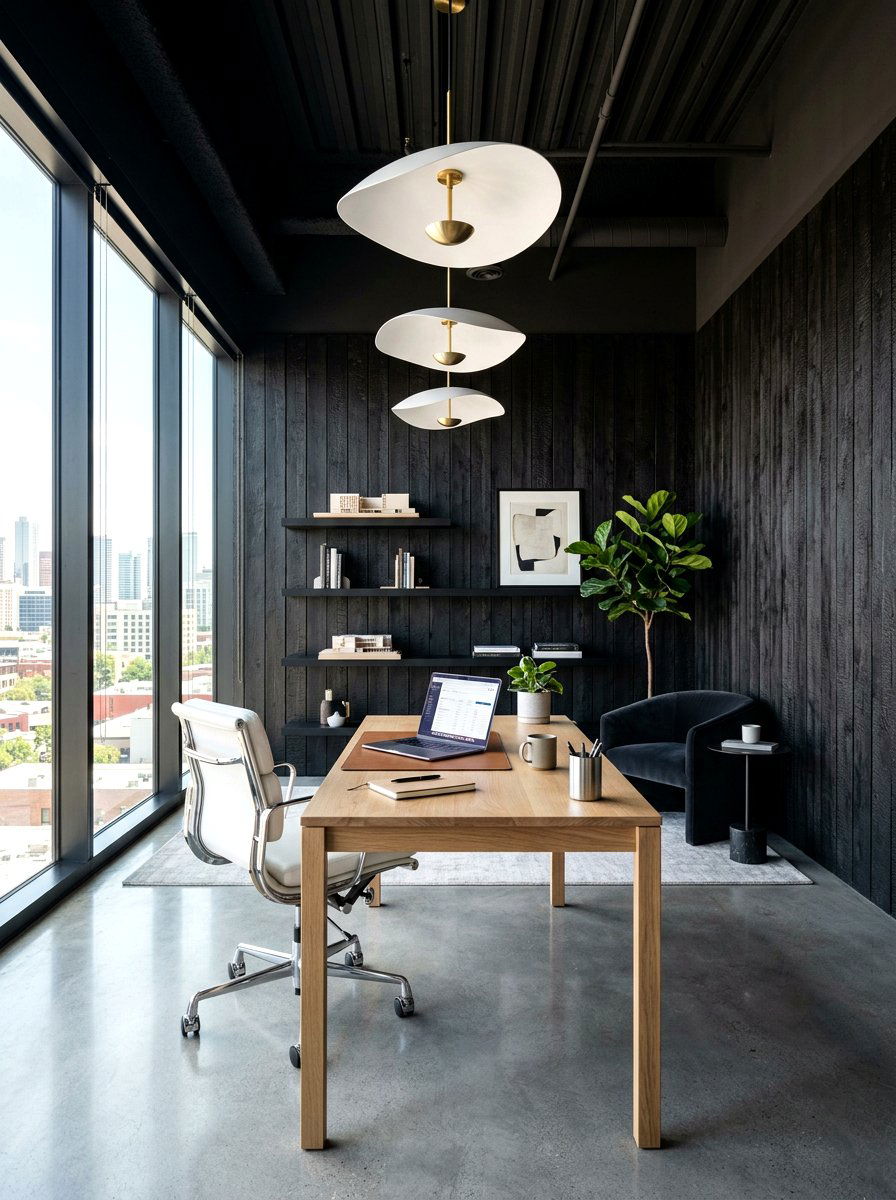 Black Wood Paneled Office - 30 wood paneled office ideas
