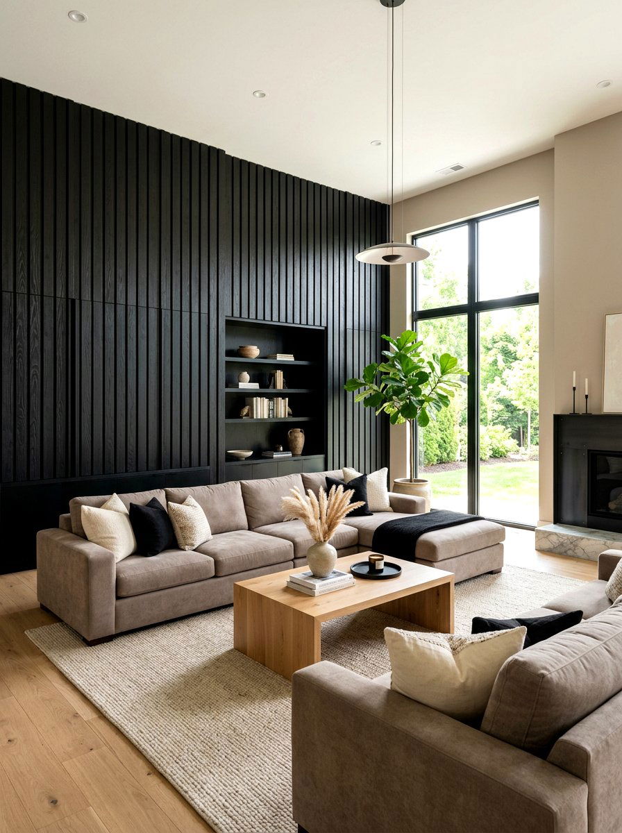 Black Wood Paneling Living Room - 30 taupe and black living room ideas