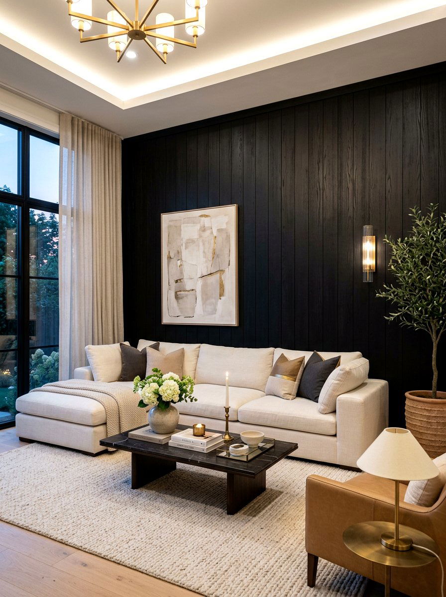 Black Wood Paneling Living Room - 30 black and cream living room ideas