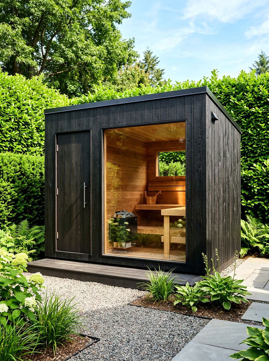 Black Wood Sauna - 30 backyard sauna ideas