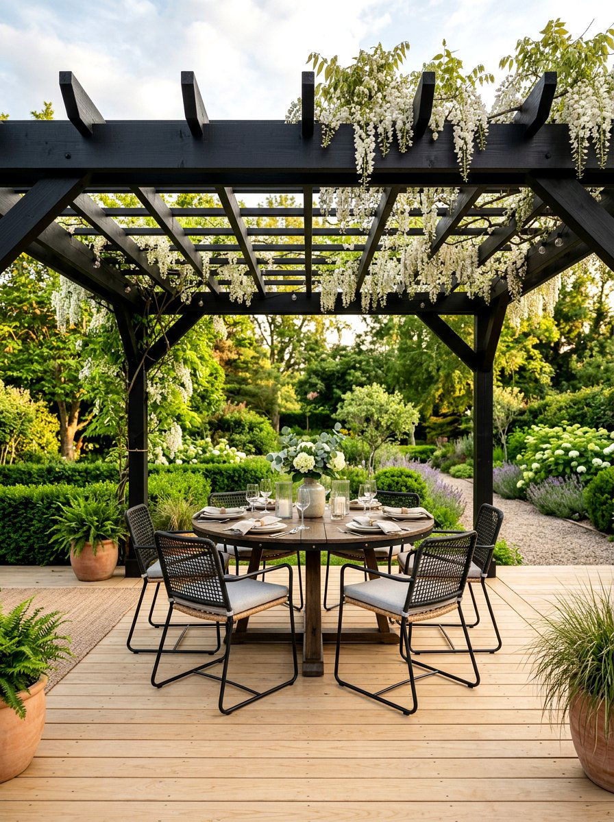 Black Wooden Pergola Pavilion - 30 black pavilion backyard ideas