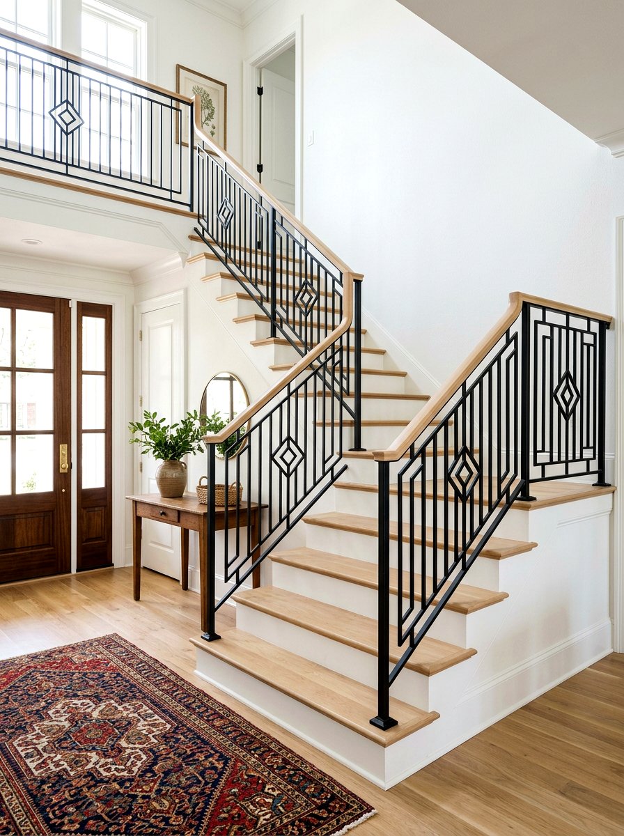 Black Wrought Iron Balusters - 30 elegant foyer staircase ideas