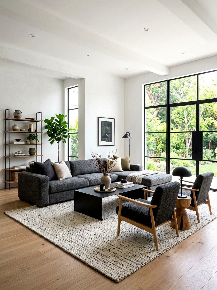 Black accent living room - 30 organic modern living room ideas