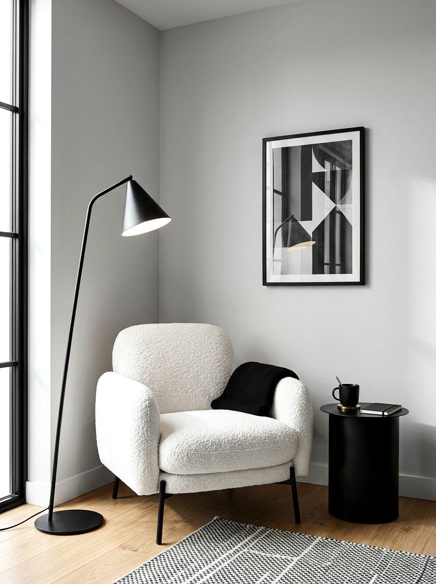 Black accents with boucle chair - 30 boucle chair corner ideas