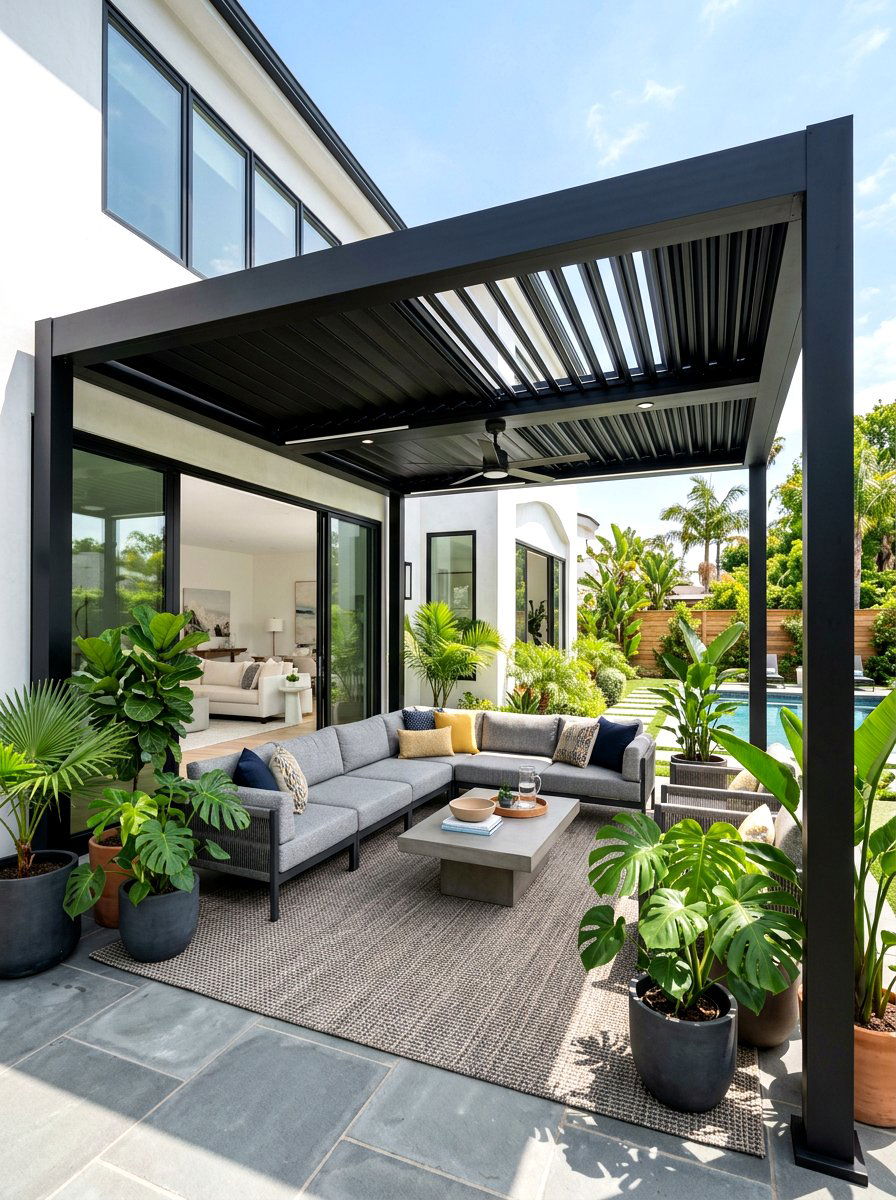 Black aluminum metal patio cover - 30 metal patio cover ideas
