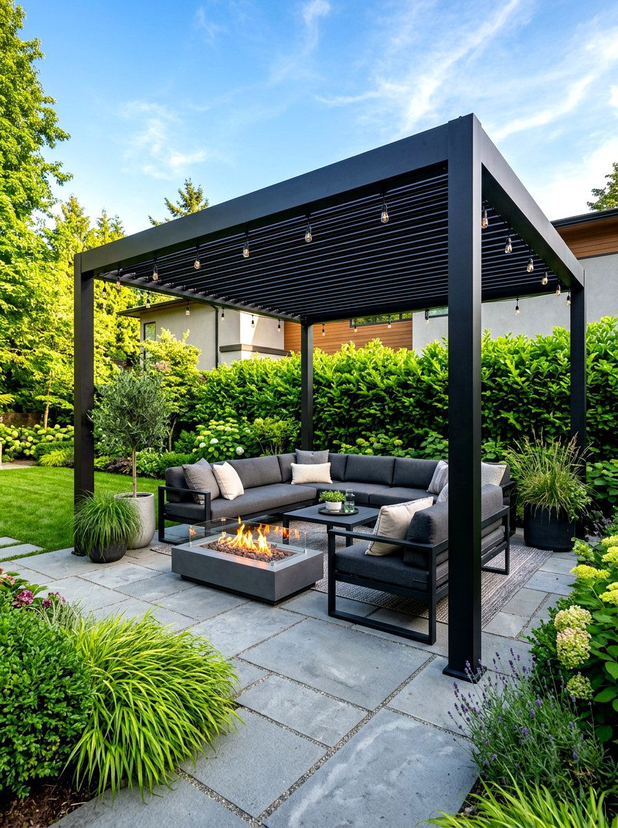 Black aluminum pergola - 30 modern pergola ideas