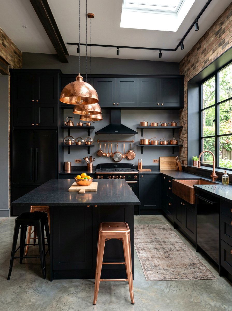 Black and Copper Kitchen - 30 black kitchen ideas