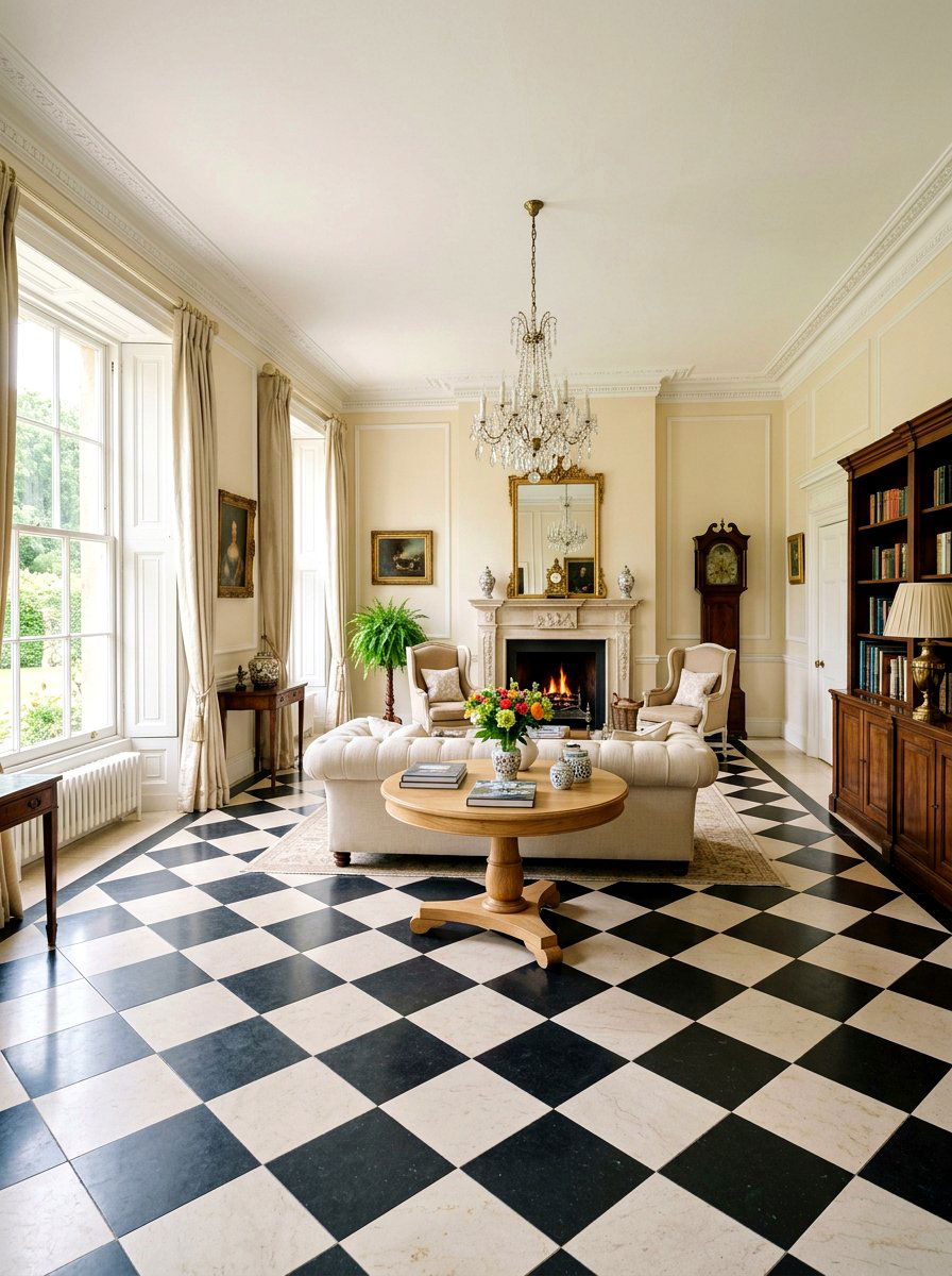 Black and Cream Checkered Floor Tiles - 30 black and cream living room ideas