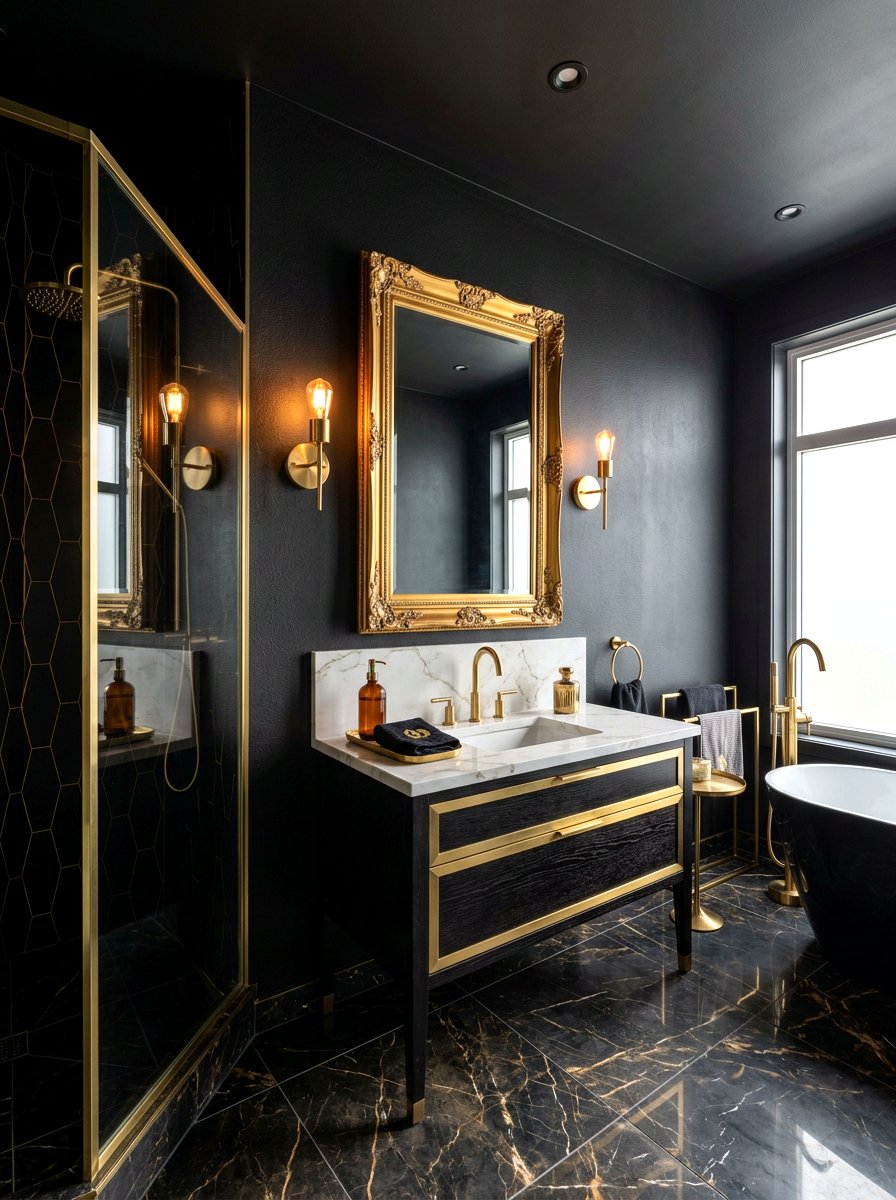 Black and Gold Bathroom - 30 black bathroom ideas