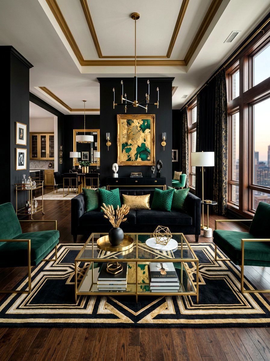 Black and Gold Living Room - 30 futuristic glam living room ideas