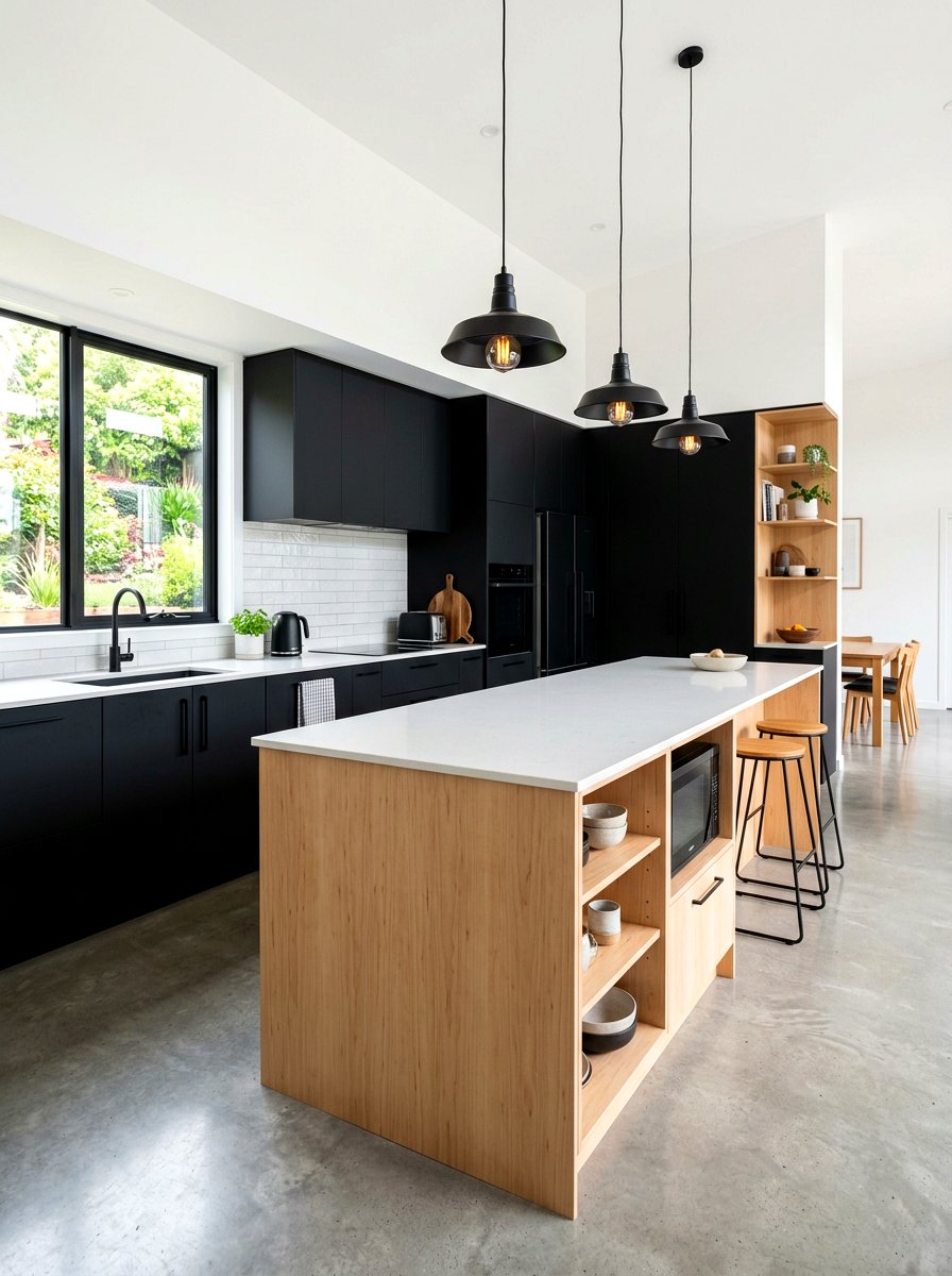 Black and Natural Wood Kitchen - 30 stained and painted kitchen ideas