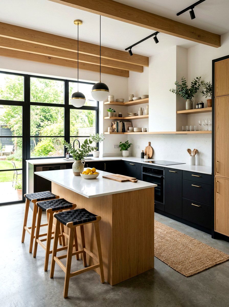 Black and Oak Kitchen - 30 black kitchen ideas
