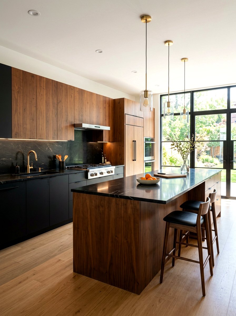 Black and Walnut Kitchen - 30 black kitchen ideas