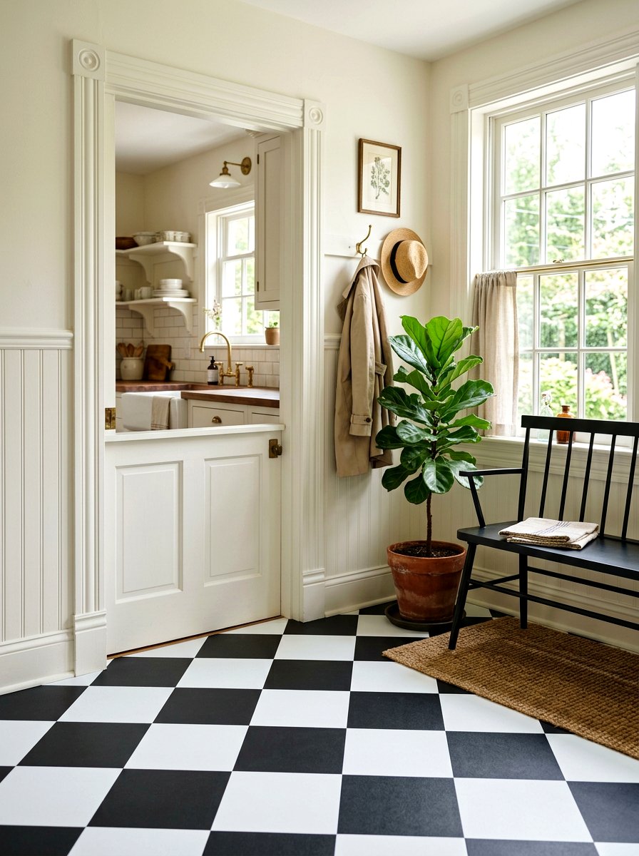 Black and White Checkerboard Floor - 30 peel and stick floor ideas