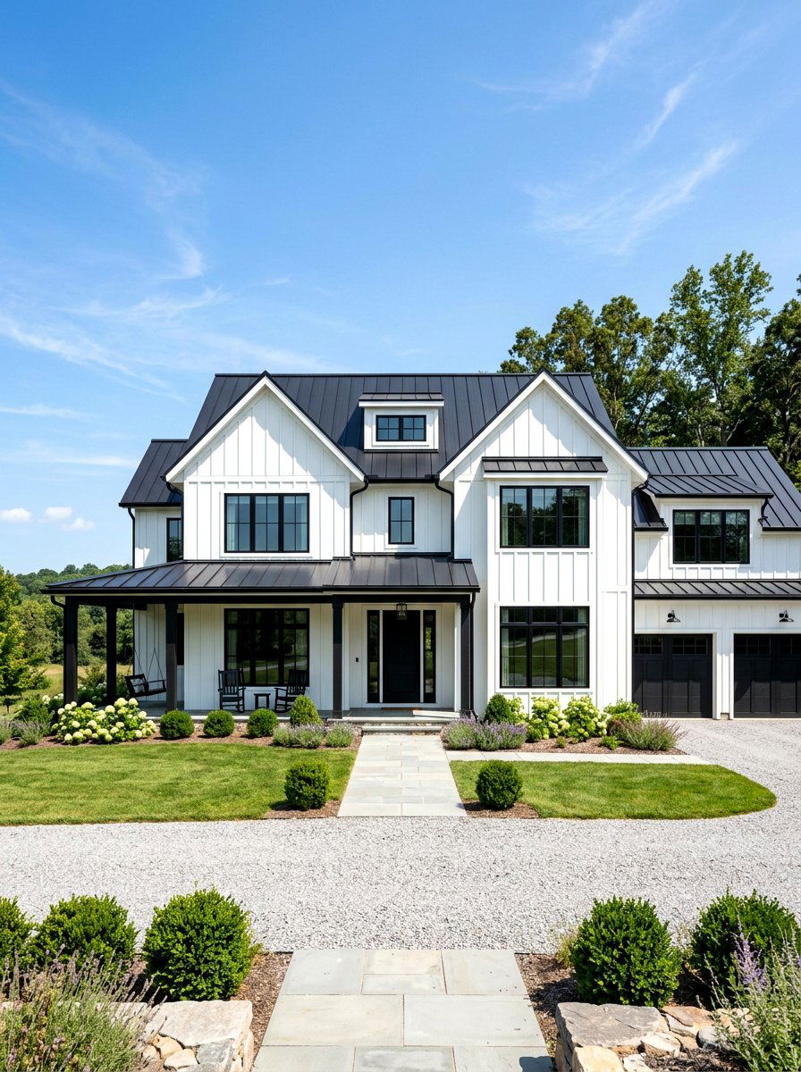 Black and White Exterior - 30 farmhouse front yard ideas
