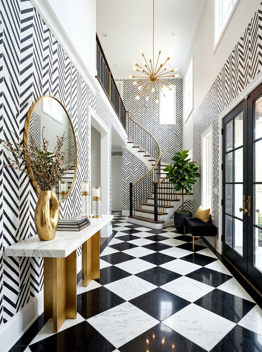 Black and White Foyer Wallpaper - 30 entry wallpaper ideas