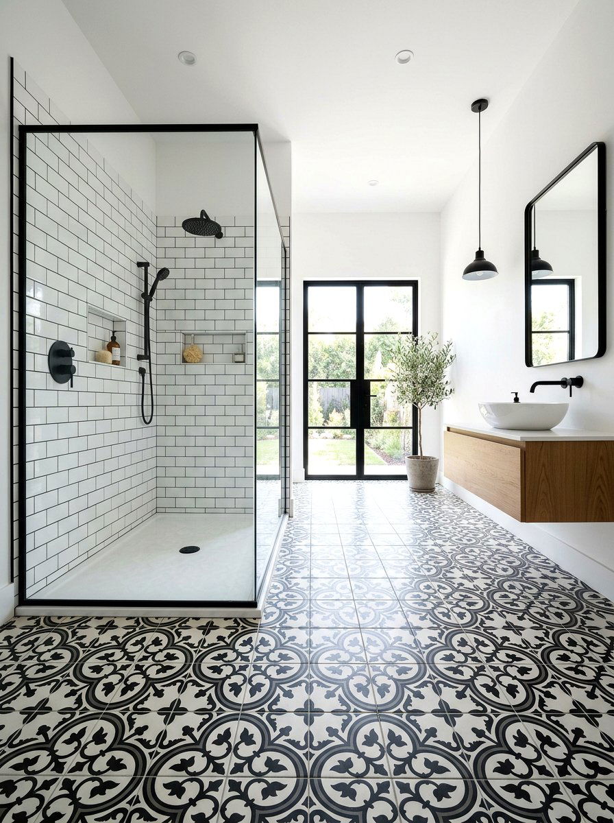 Black and White Moroccan Tile - 30 colorful bathroom tile ideas