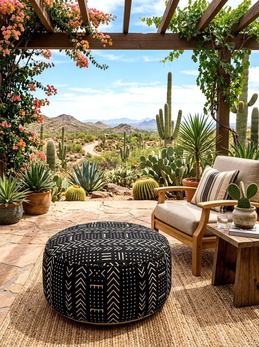 Black and White Mudcloth Ottoman - 30 outdoor pouf ideas