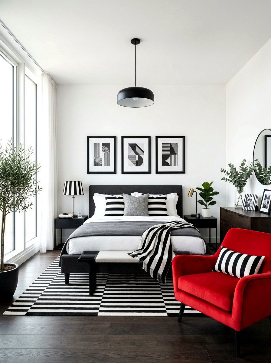 Black and White Stripe Decor - 30 candy stripe bedroom ideas