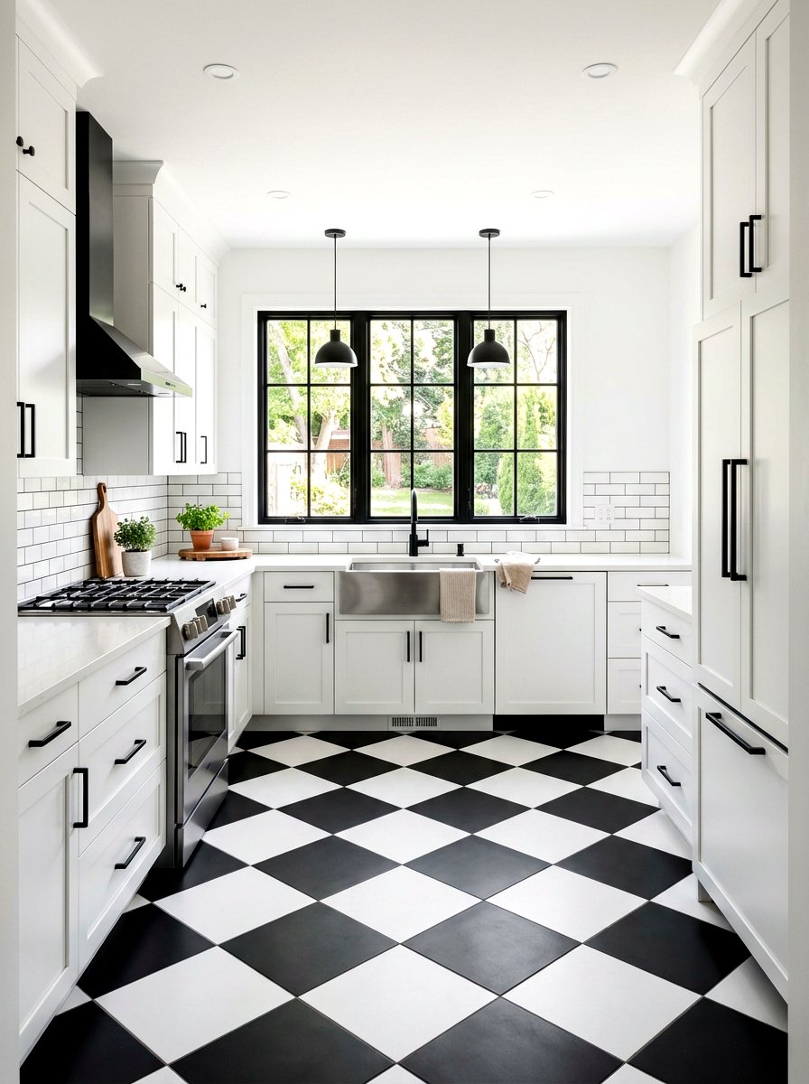 Black and White Tile Kitchen - 30 vintage kitchen ideas