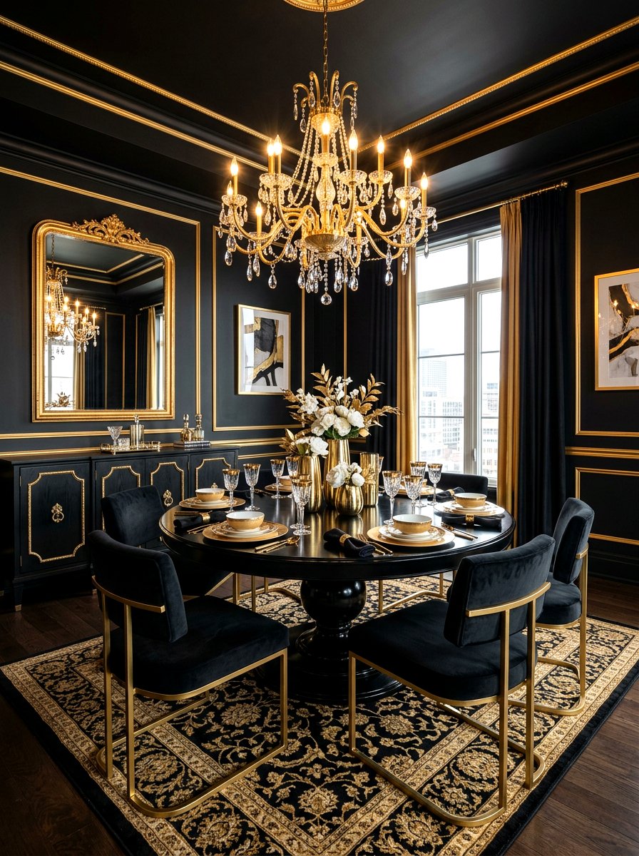 Black and gold dining room - 30 black dining room ideas