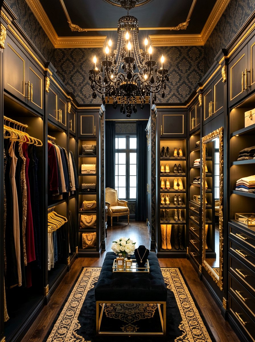 Black and gold glam closet - 30 glam closet ideas