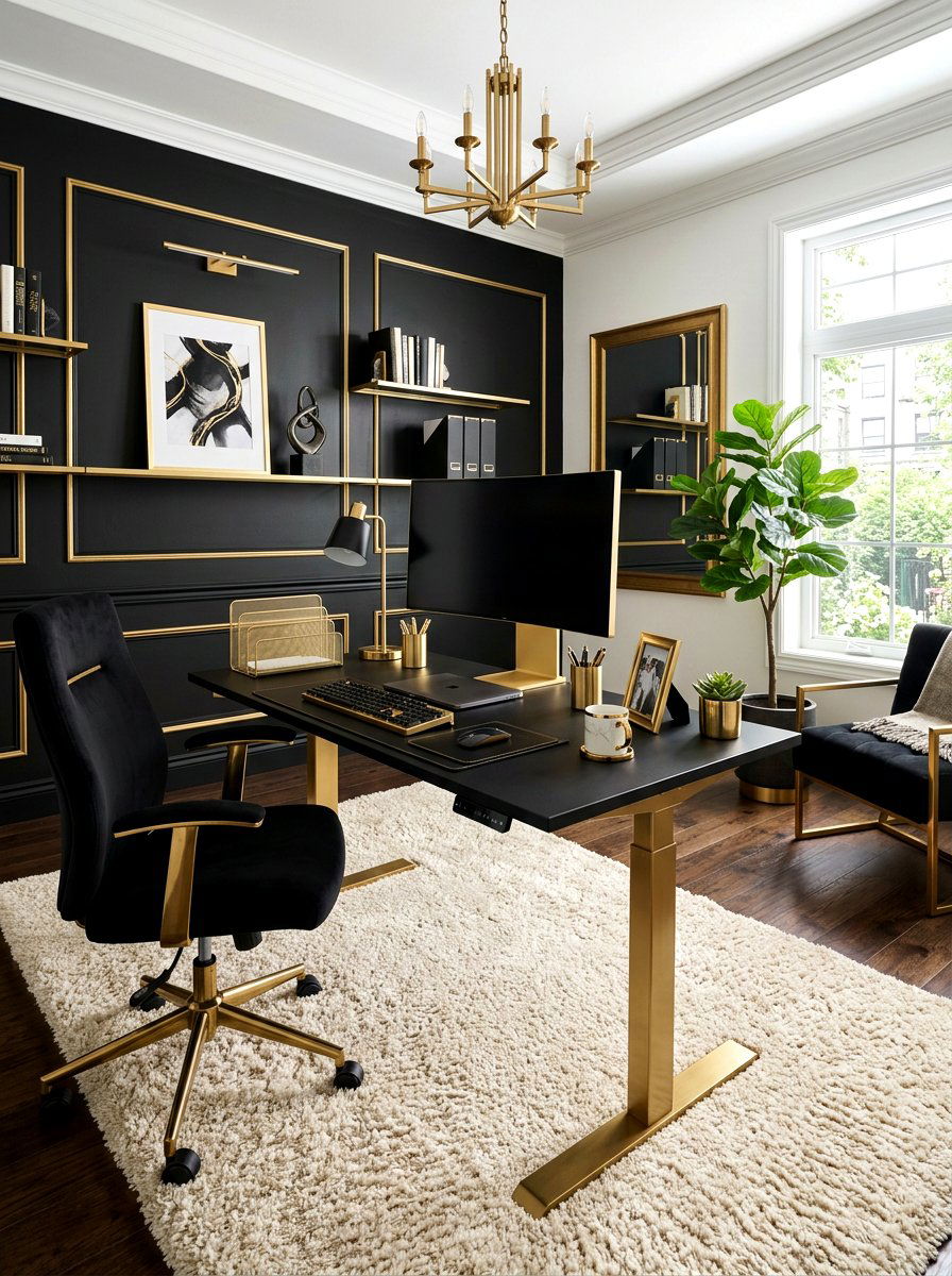 Black and gold home office - 30 standing desk room ideas
