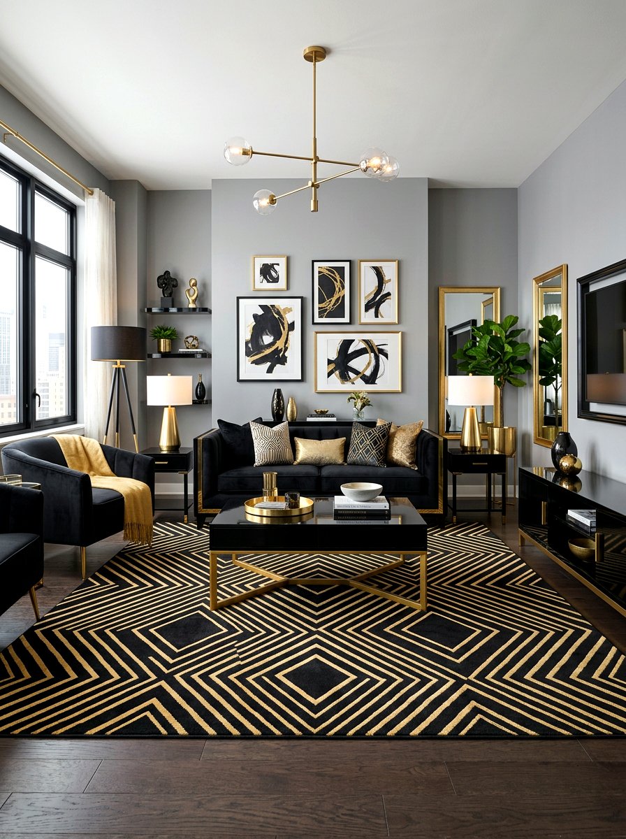 Black and gold living room theme - 30 art deco living room ideas