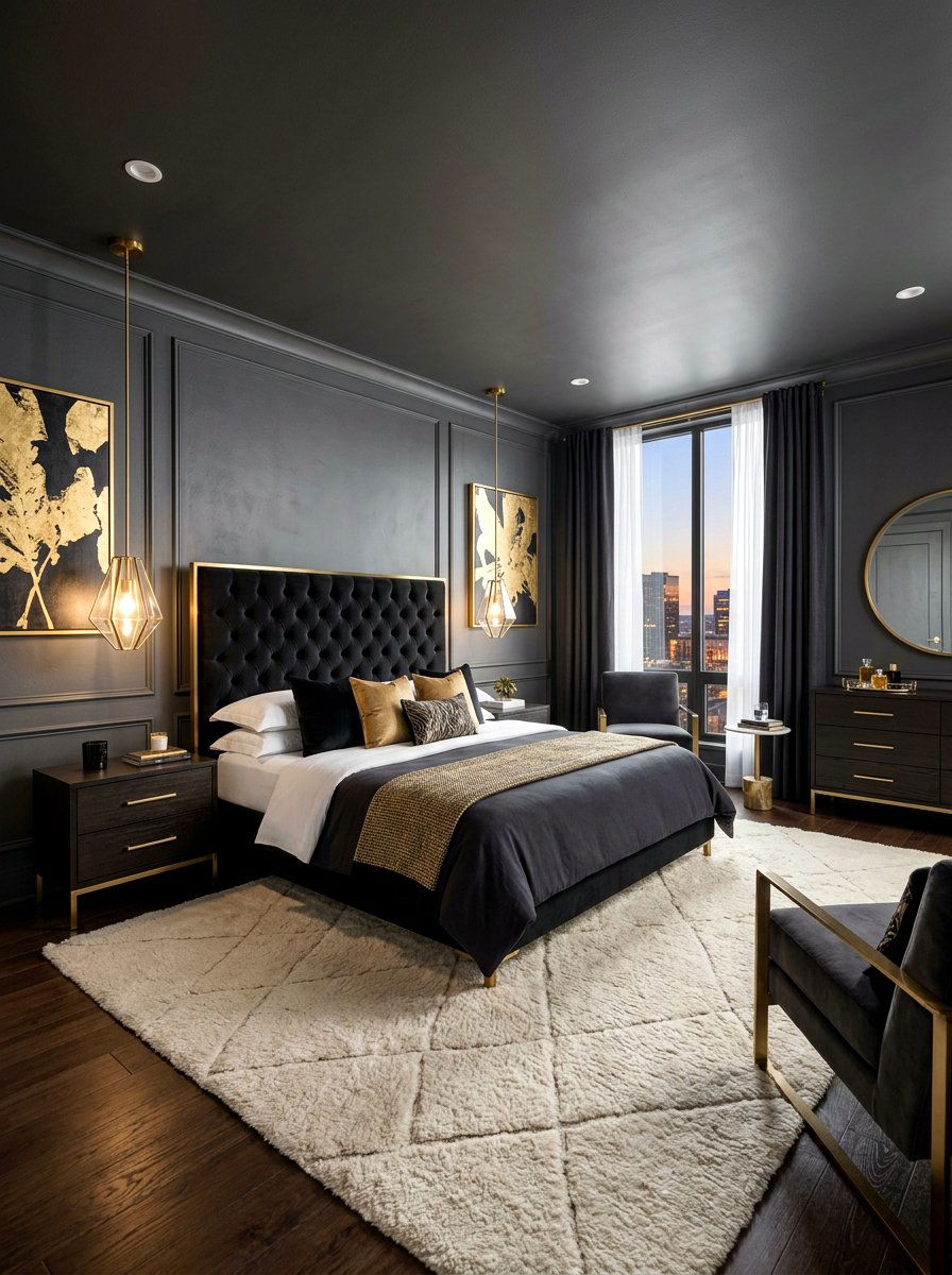 Black and gold master bedroom - 30 black bedroom ideas