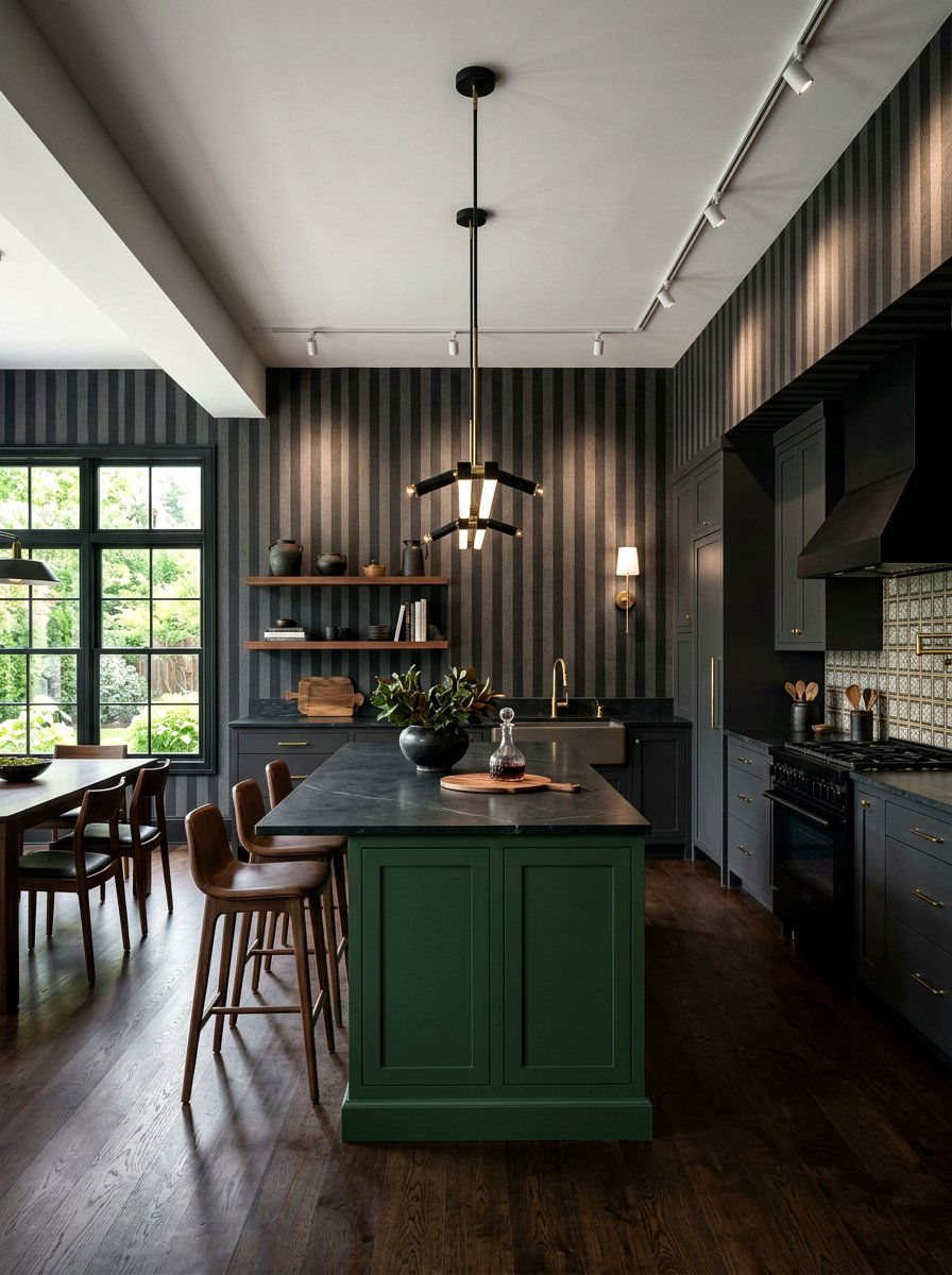 Black and gray dark striped kitchen - 30 striped kitchen wallpaper ideas