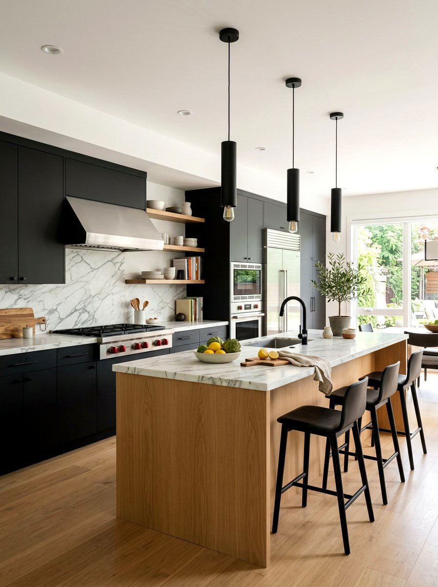 Black and light wood kitchen cabinets - 30 kitchen paint cabinet combo ideas