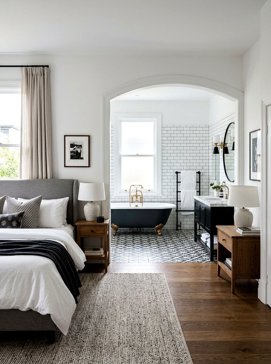 Black and white bathroom - 30 Parisian hotel bedroom ideas