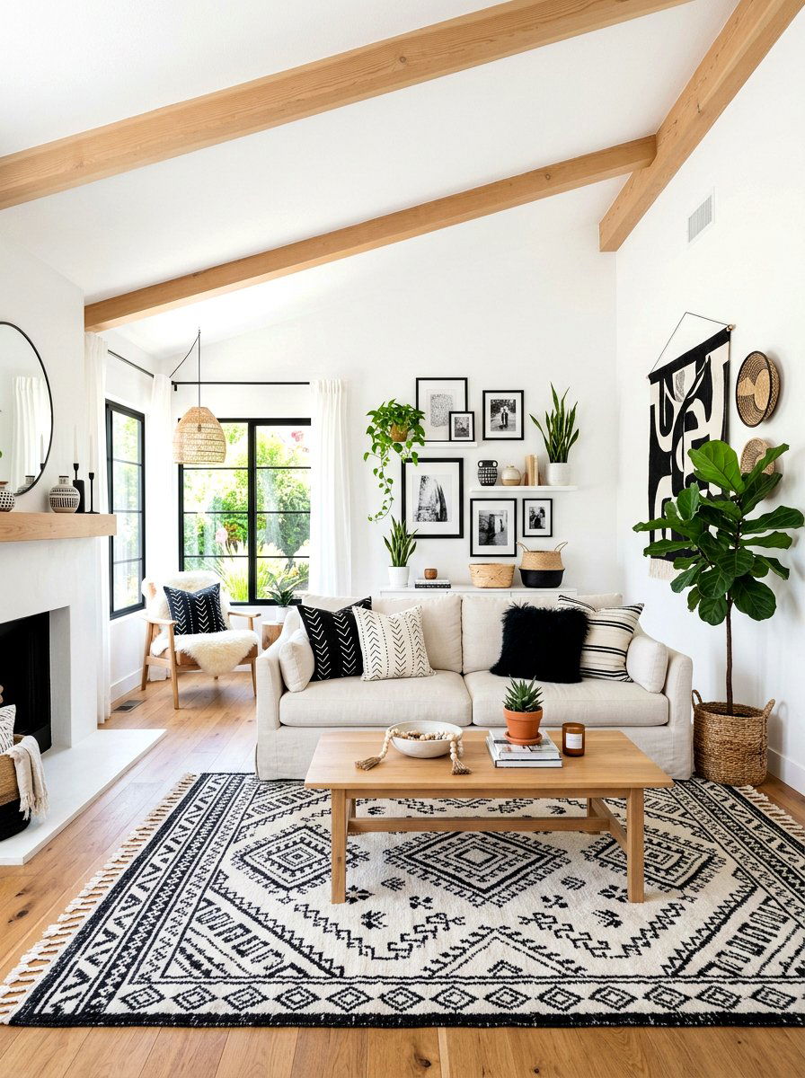 Black and white boho living room - 30 boho living room ideas