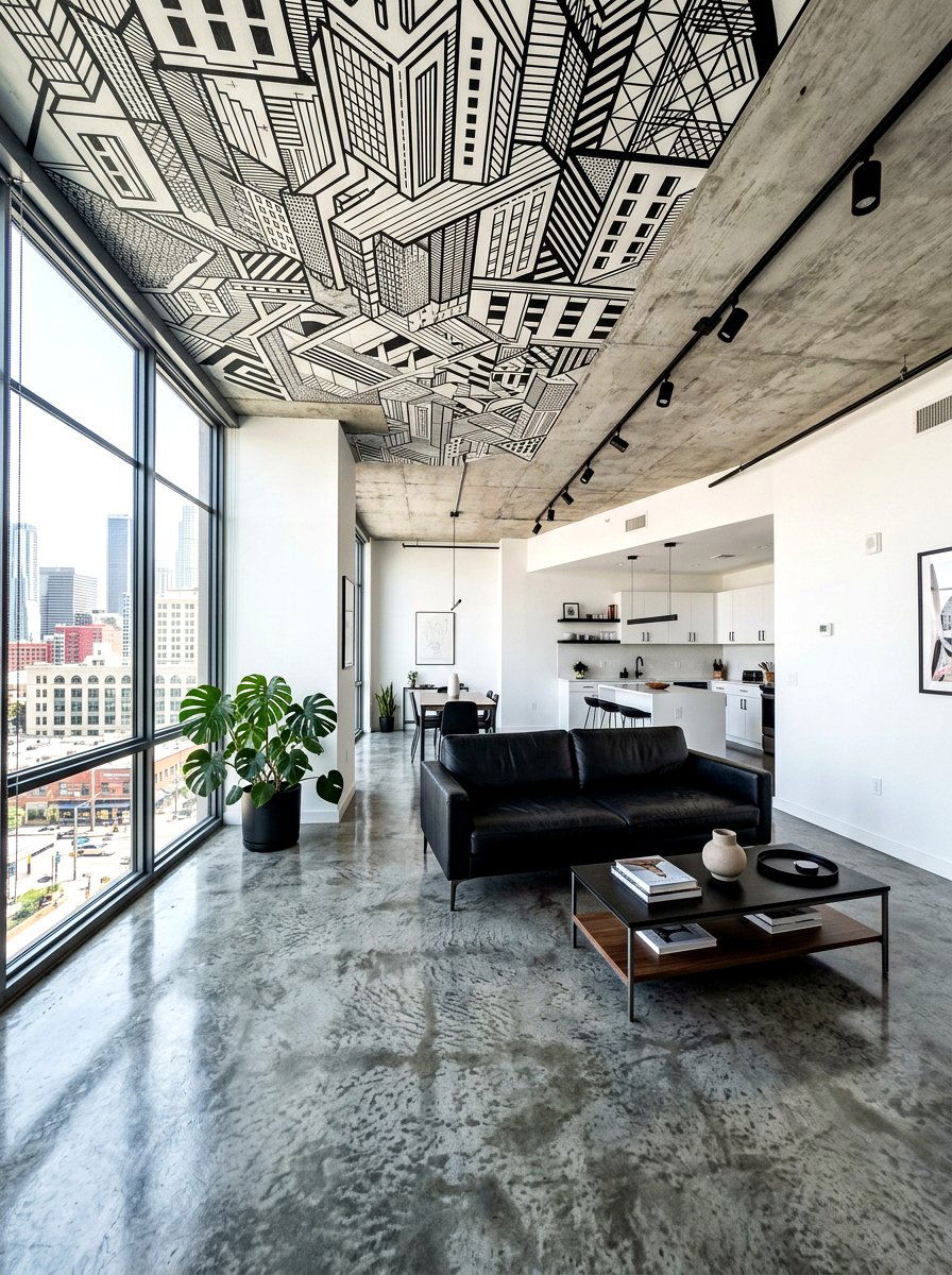 Black and white ceiling mural - 30 ceiling mural ideas