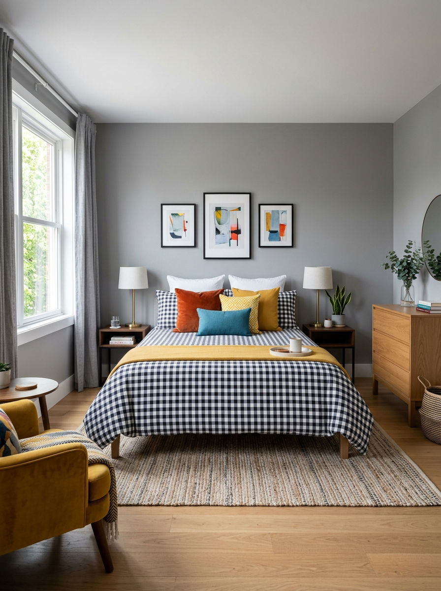 Black and white check bedding - 30 plaid bedroom ideas