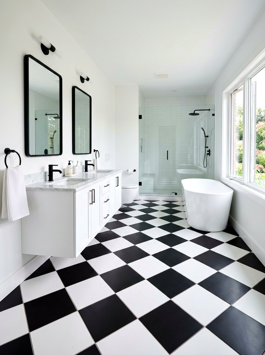 Black and white checkerboard floor bathroom - 30 black and white bathroom ideas